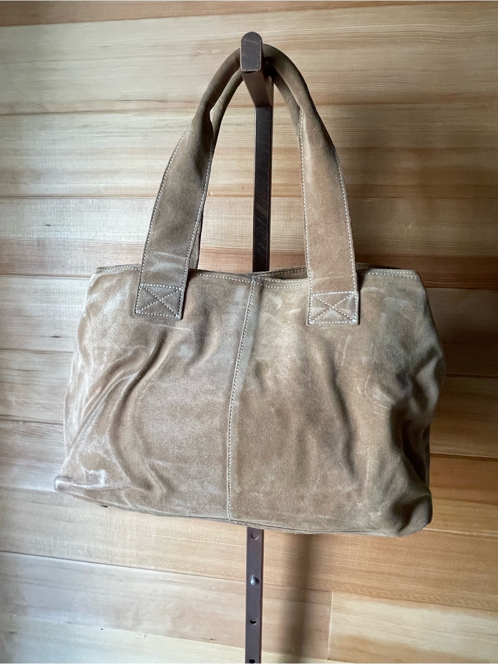 Genuine Suede Leather Tote Bag in Taupe